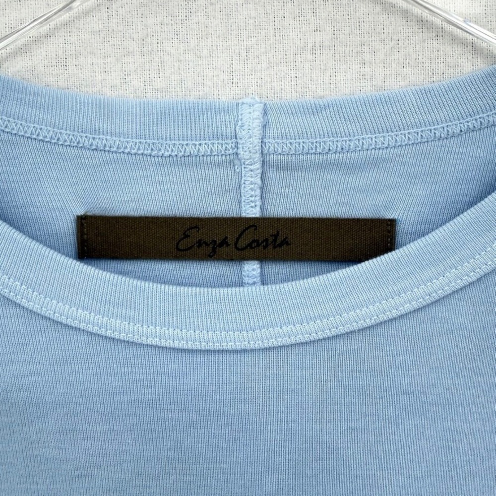 ENZA COSTA Supima Baby Rib Long Sleeve Cropped Top Womens Small Blue Crew Tee - Picture 11 of 12